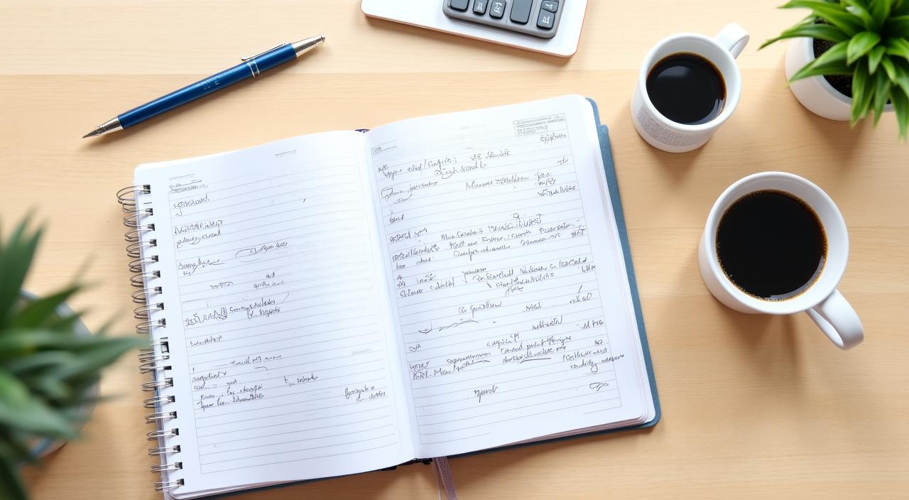 Ein Notebook, ein Taschenrechner und Notizen zur Finanzplanung auf einem hellen Holztisch